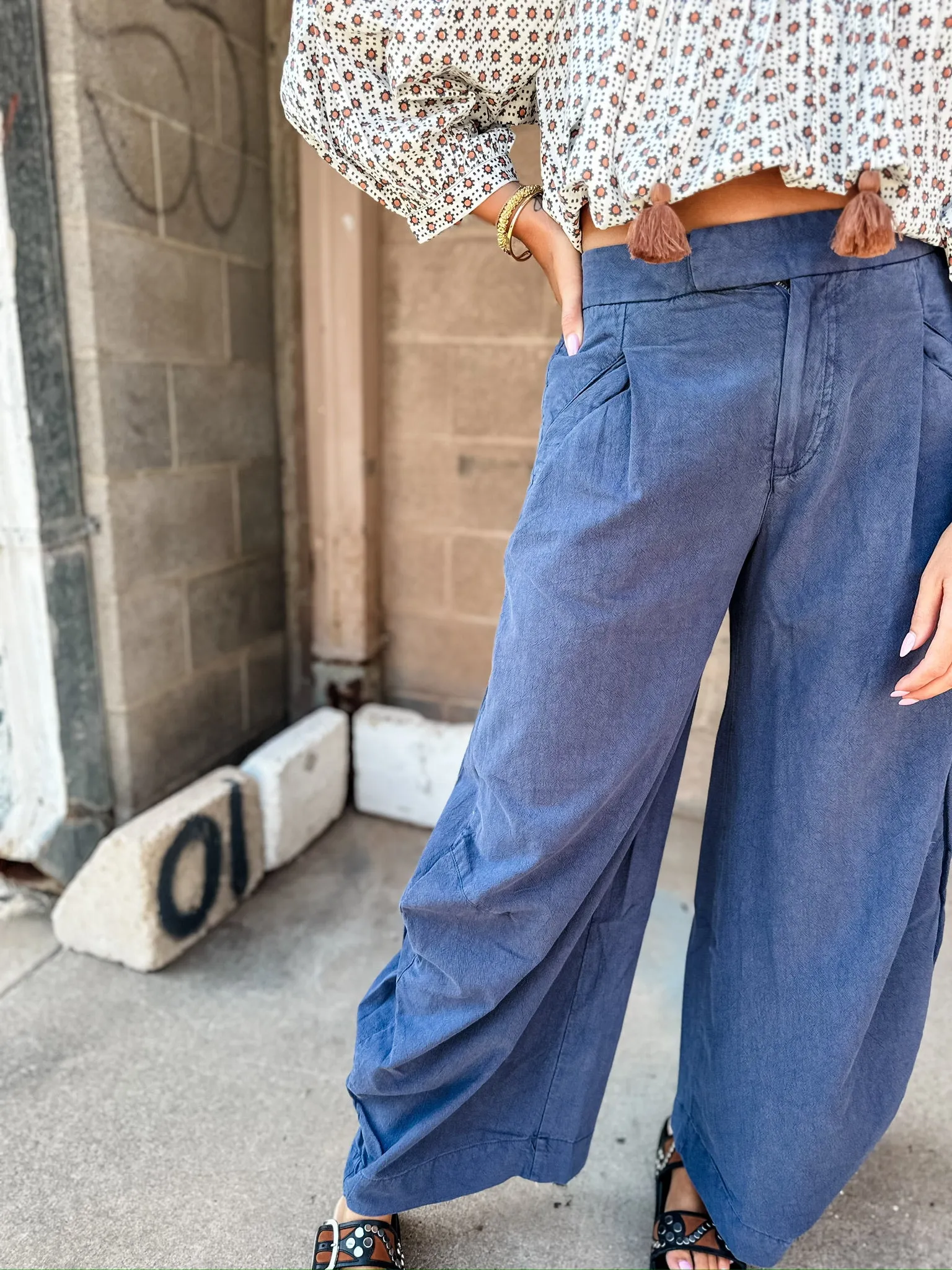 Free People | Teagan Washed Barrel Trouser | Midnight Rain