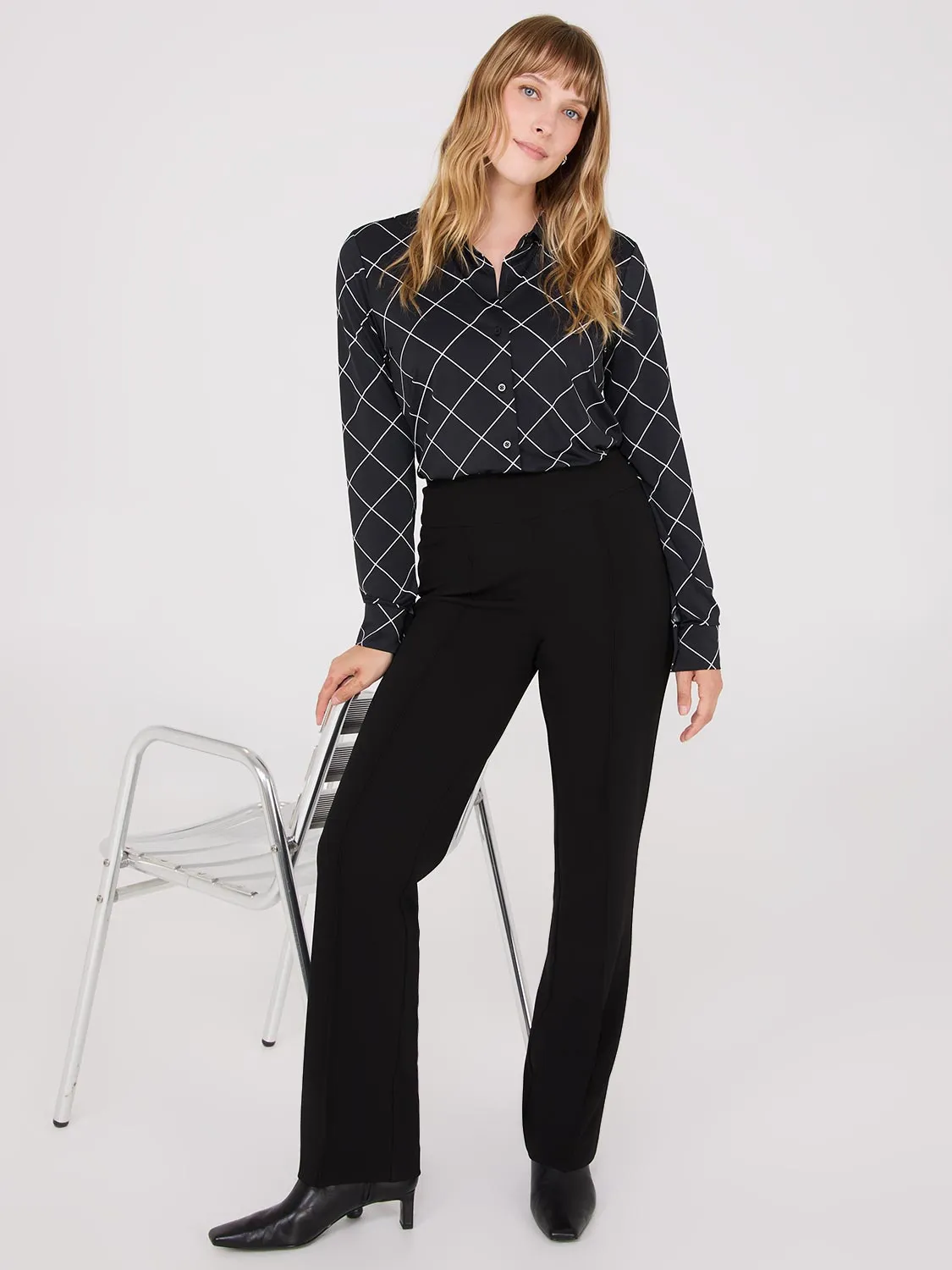 Front Pintuck Straight Leg Long Length Pants