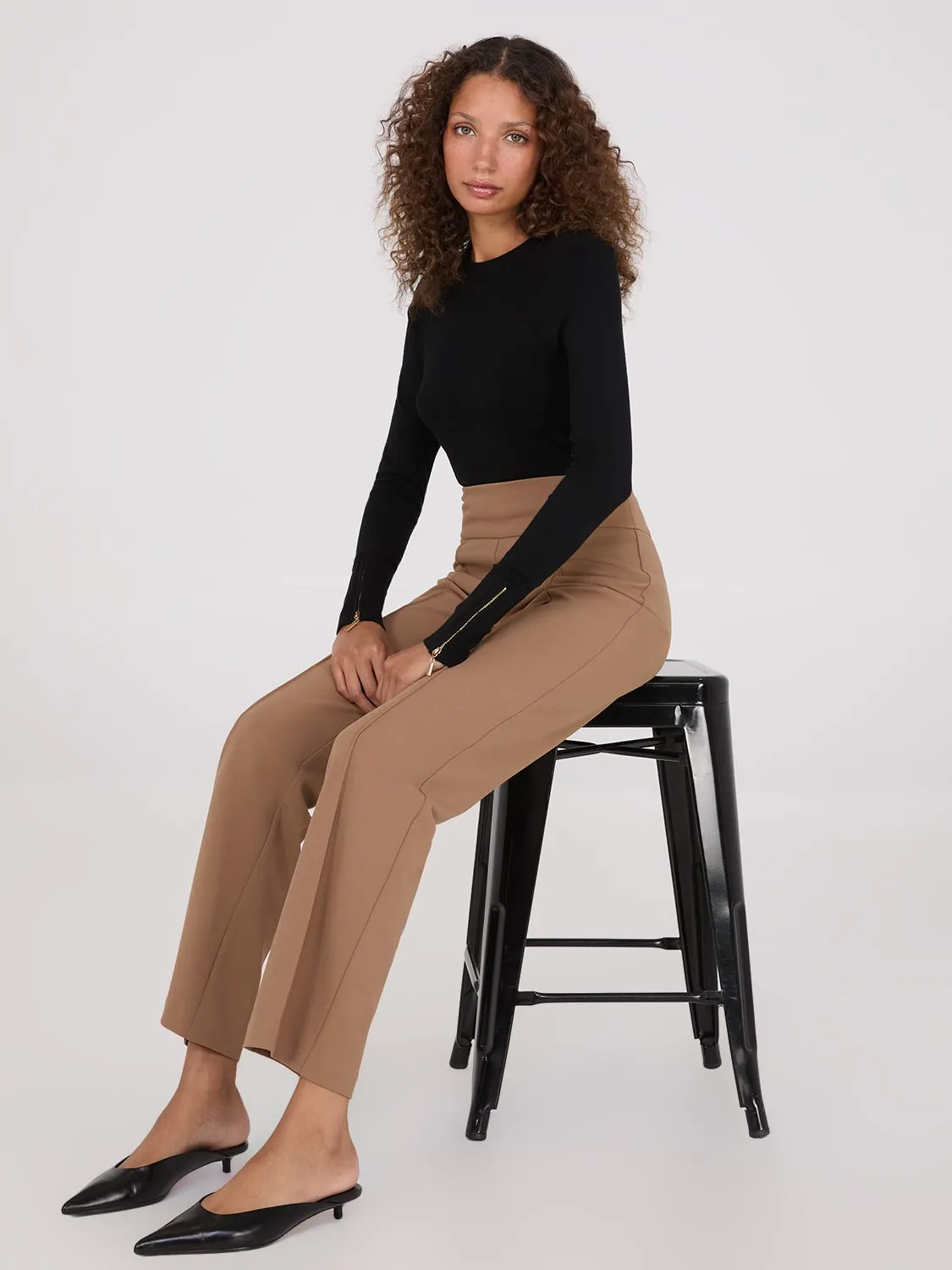 Front Pintuck Straight Leg Long Length Pants