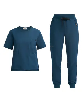 Gibraltar Blue Crewneck Top and Scrub Jogger Set