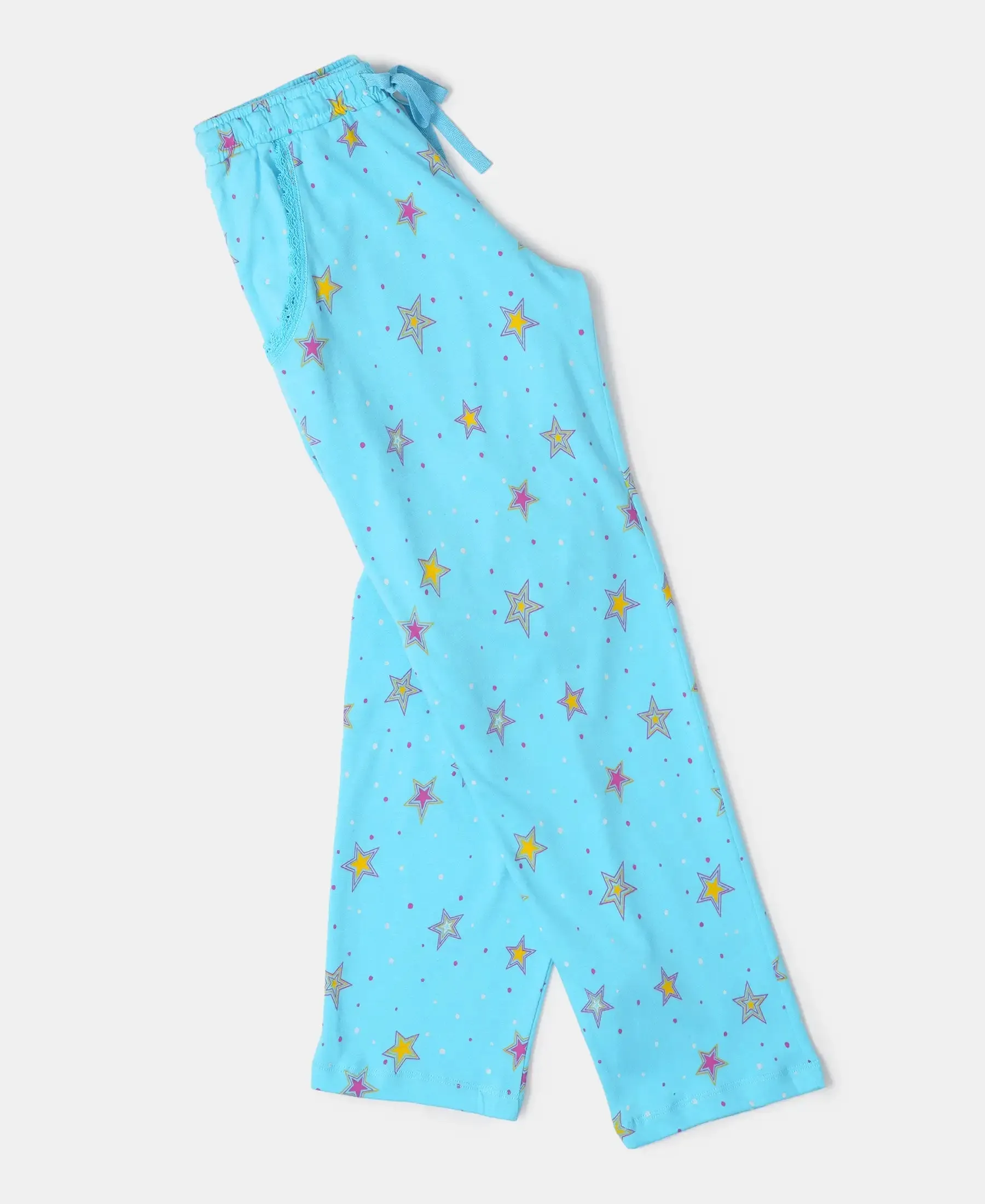 Girl's Super Combed Cotton Printed Pyjama - Blue Curacao Printed