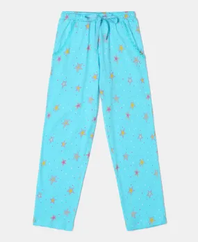 Girl's Super Combed Cotton Printed Pyjama - Blue Curacao Printed