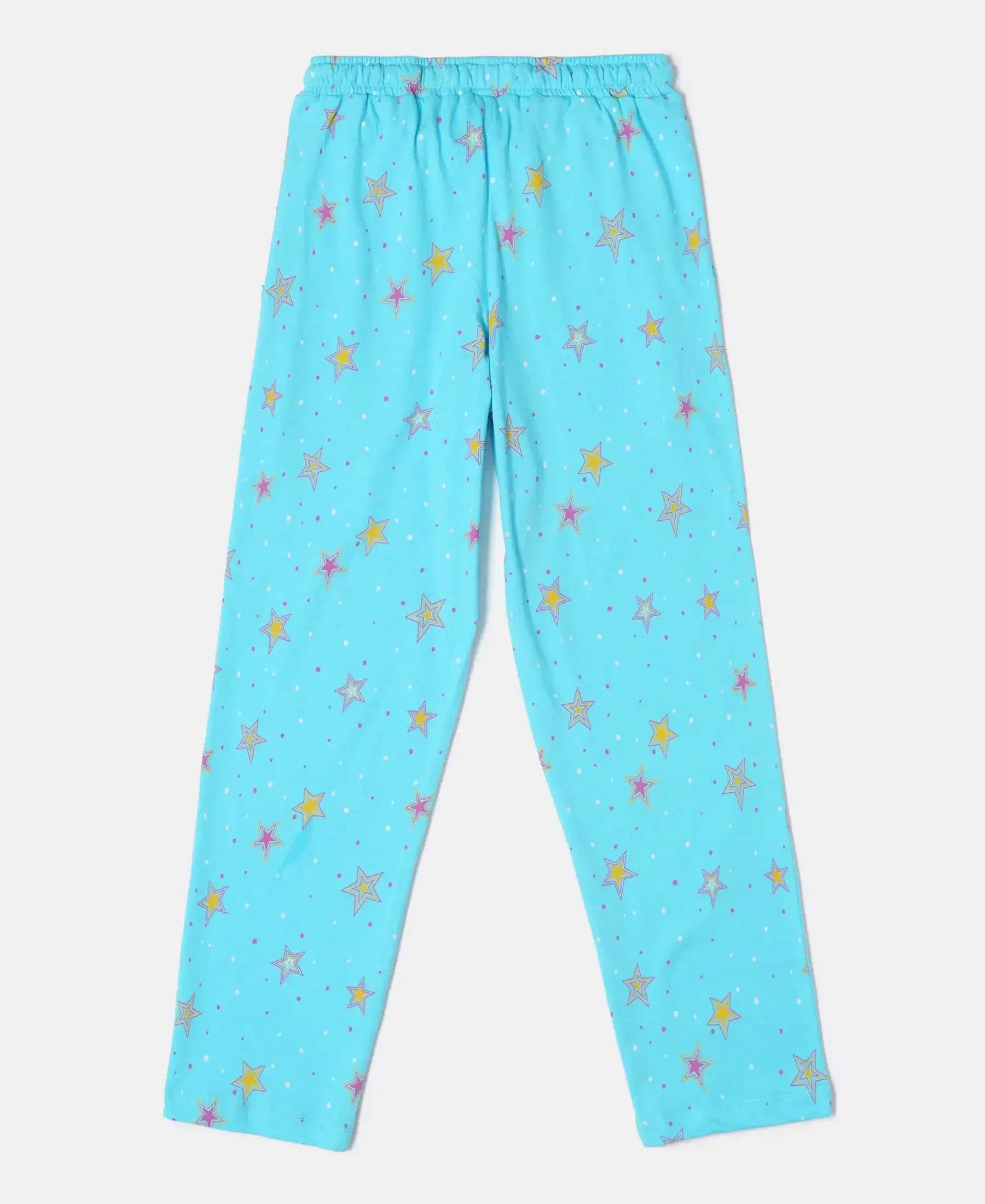 Girl's Super Combed Cotton Printed Pyjama - Blue Curacao Printed