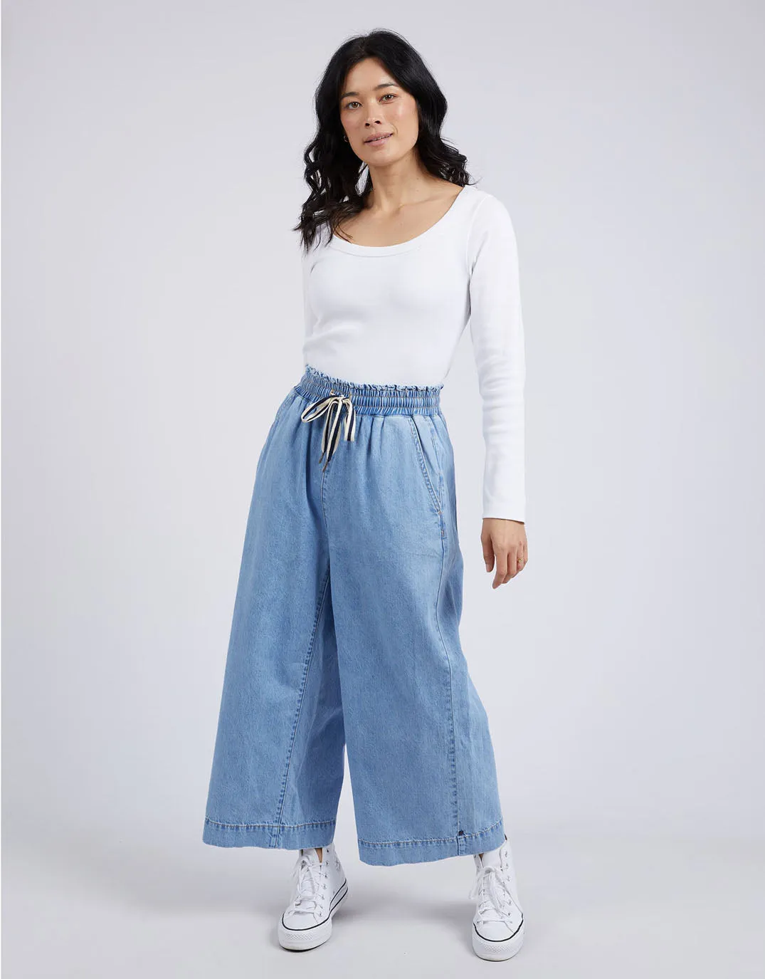 Greta Wide Leg Pant - Mid Blue Denim