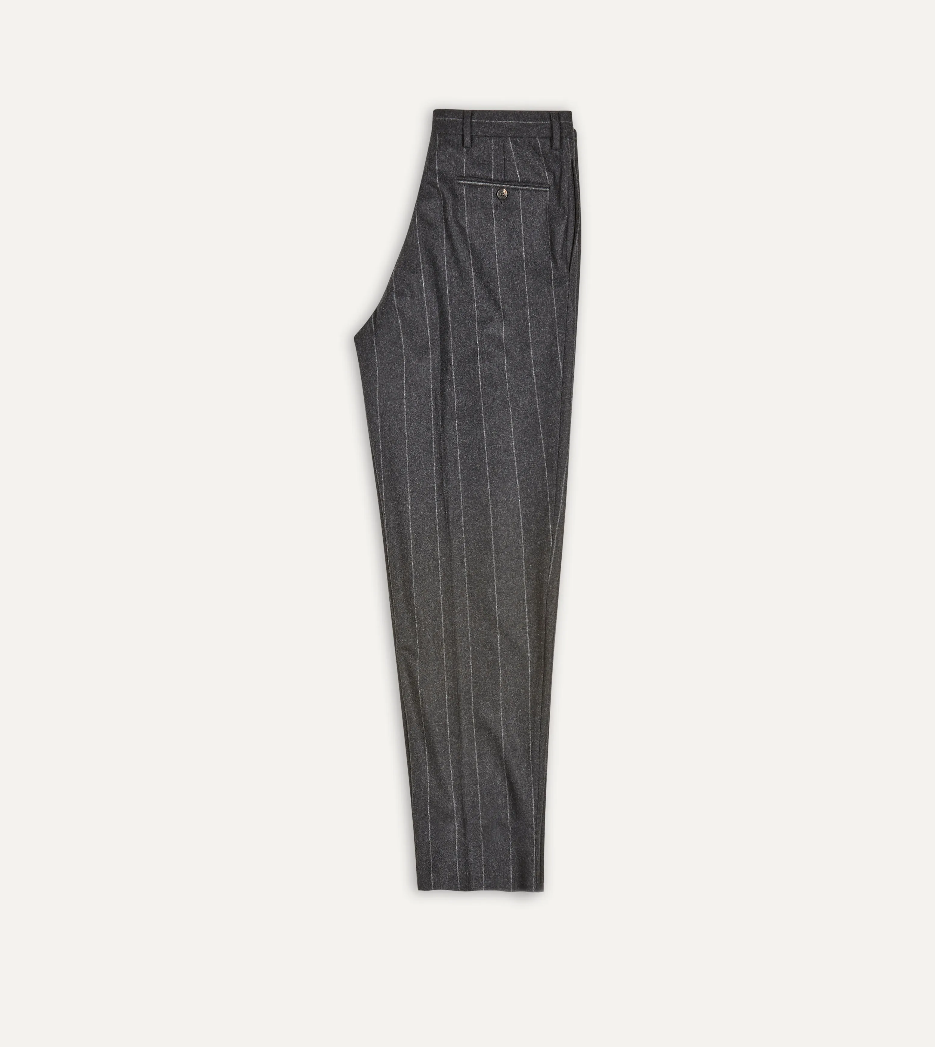 Grey Chalkstripe Wool Flannel Flat Front Trouser