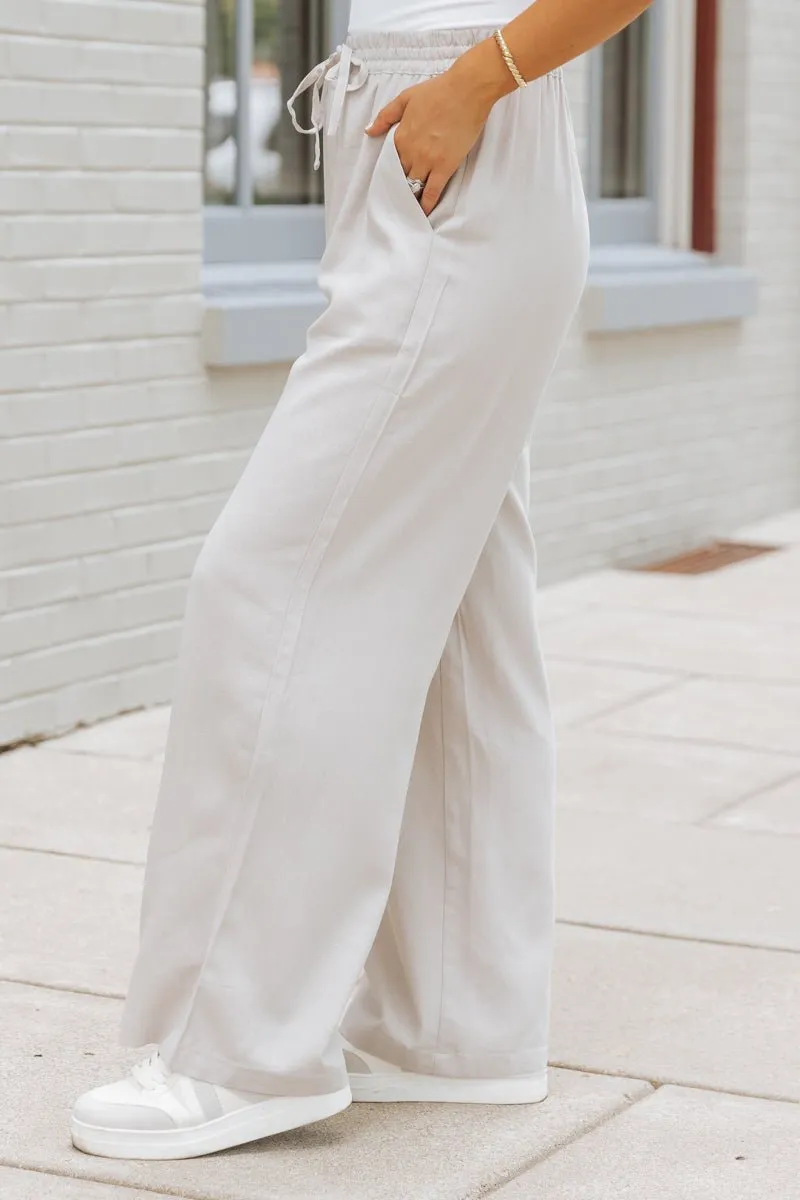 Grey Drawstring Linen Pants - FINAL SALE