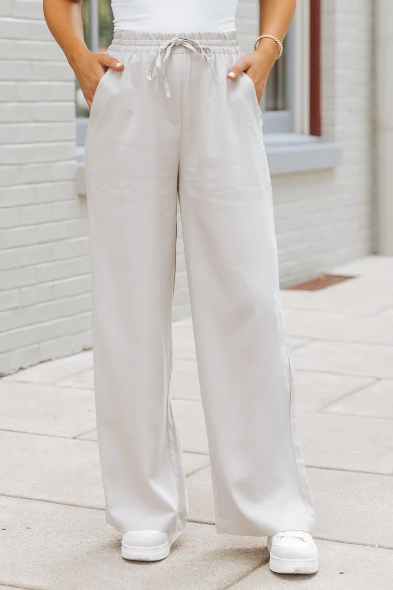 Grey Drawstring Linen Pants - FINAL SALE