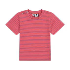 Henry Boys Button Shoulder Tee Red Mini Navy Stripe