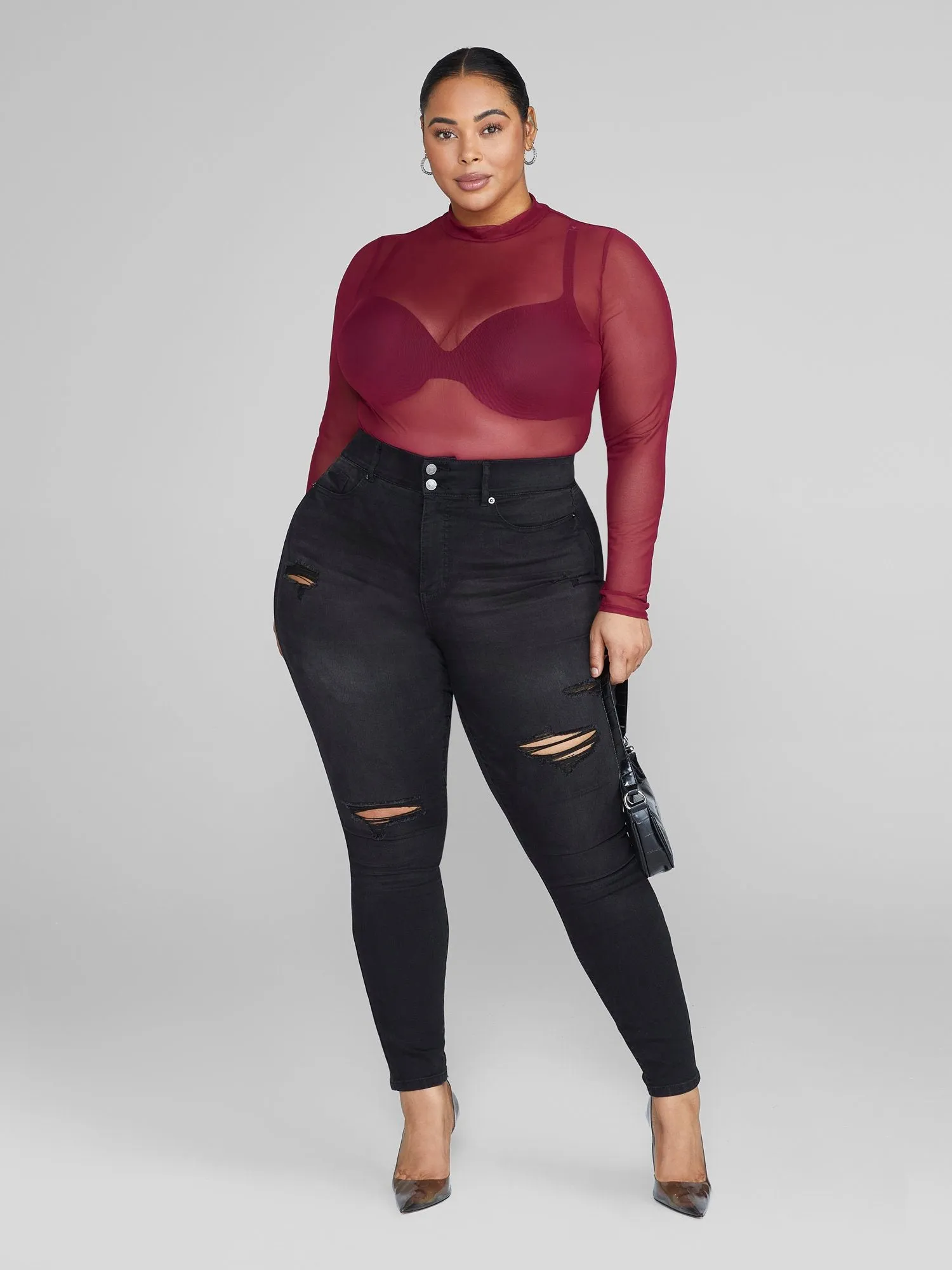 High Rise Curvy Fit Skinny Jeans in Black - Tall Inseam