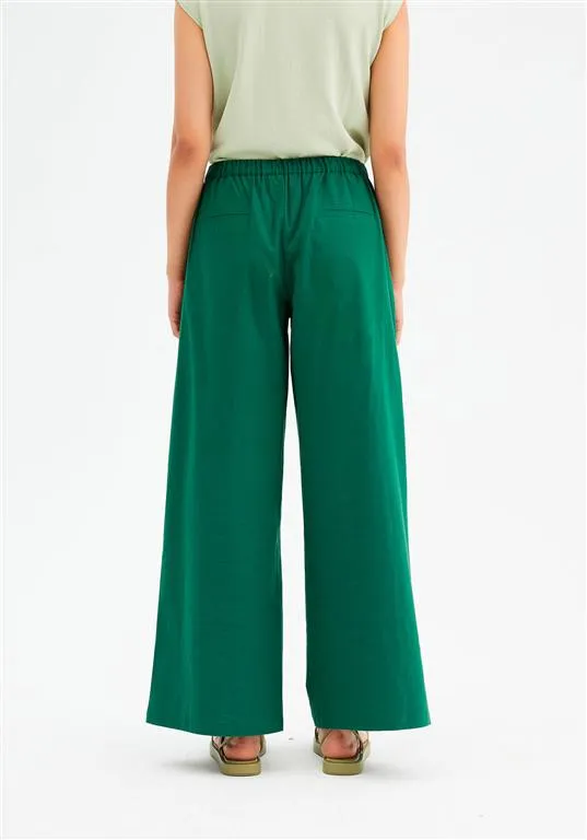 High-Waisted Wide-Leg Trousers - Green