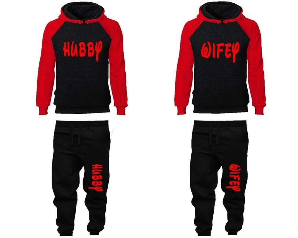 Hubby Wifey Couple Hoodies and Jogger Pants, Matching Top and Bottom Set