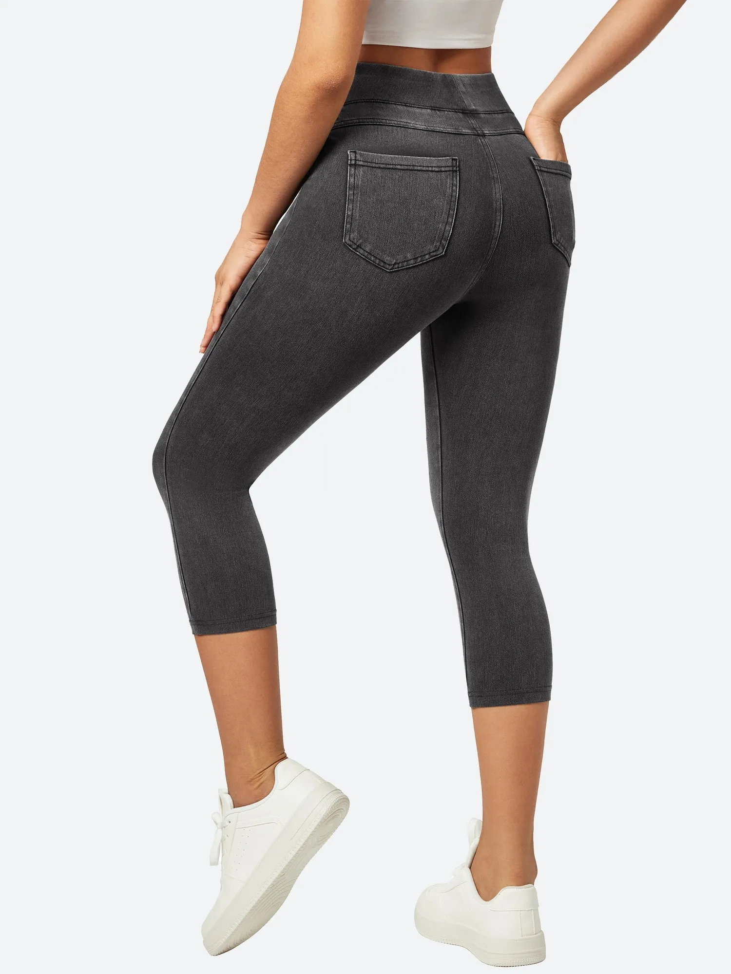 IUGA High Waisted Pull On Capri Jeans With Pockets