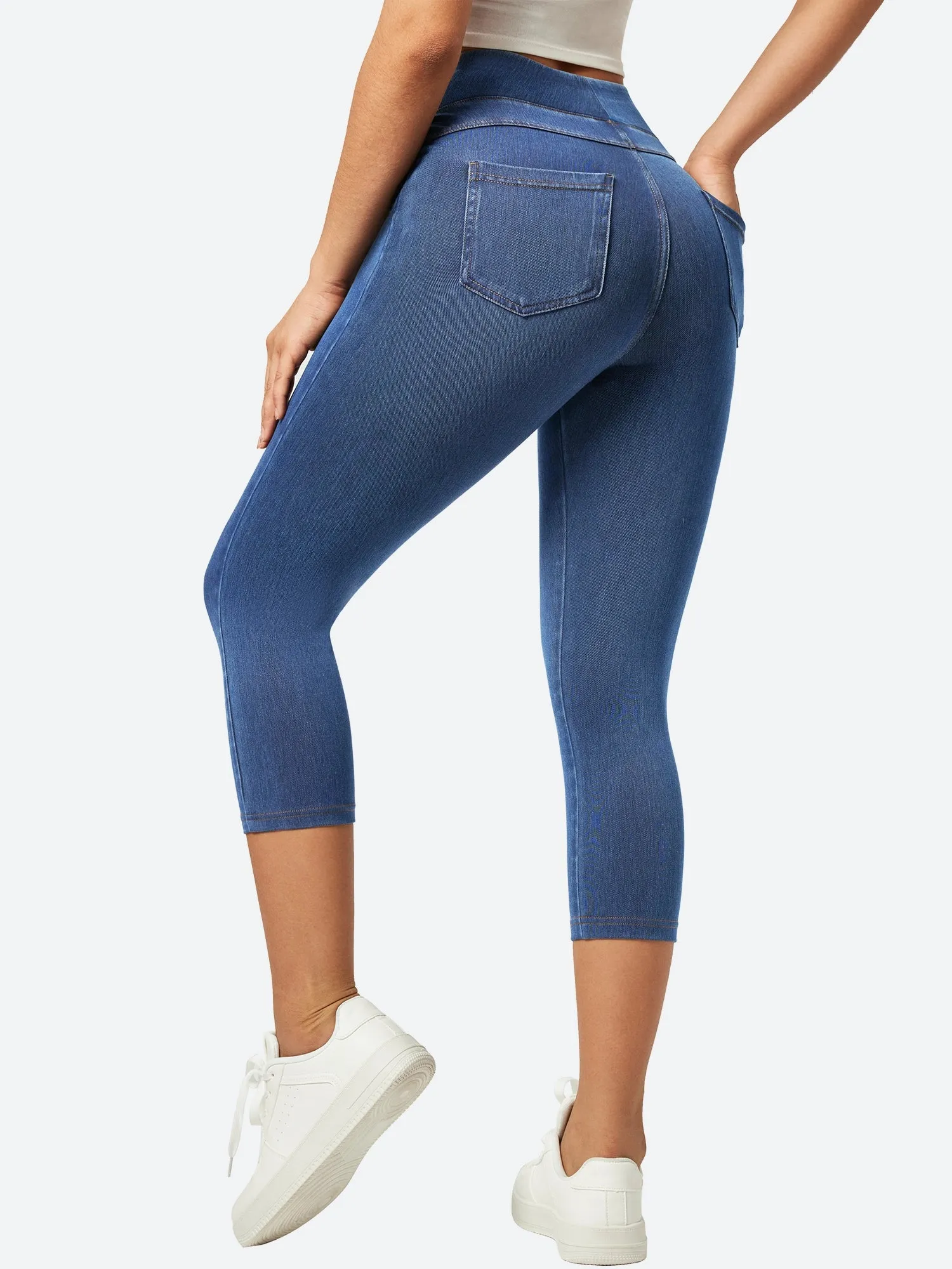 IUGA High Waisted Pull On Capri Jeans With Pockets