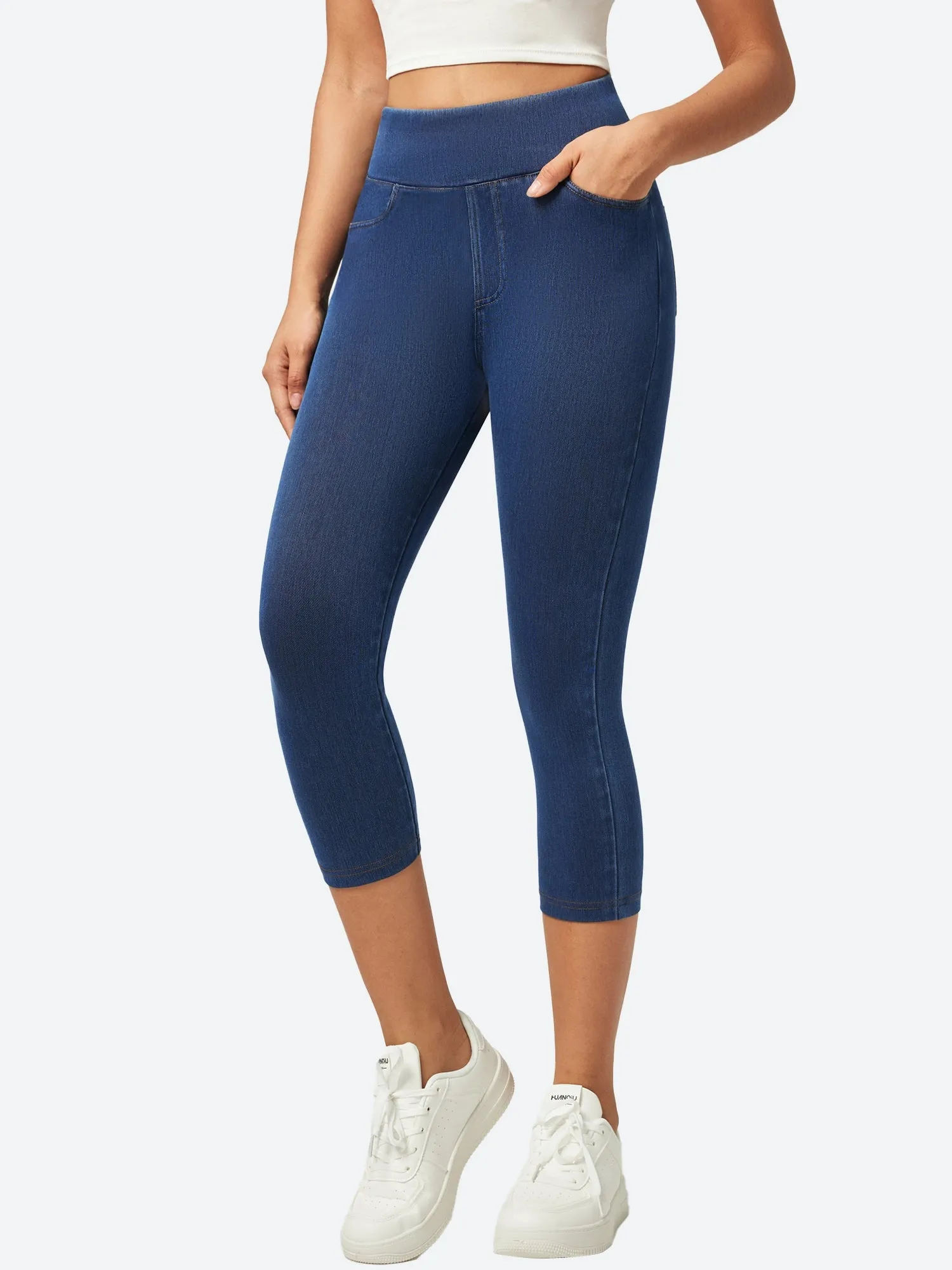 IUGA High Waisted Pull On Capri Jeans With Pockets