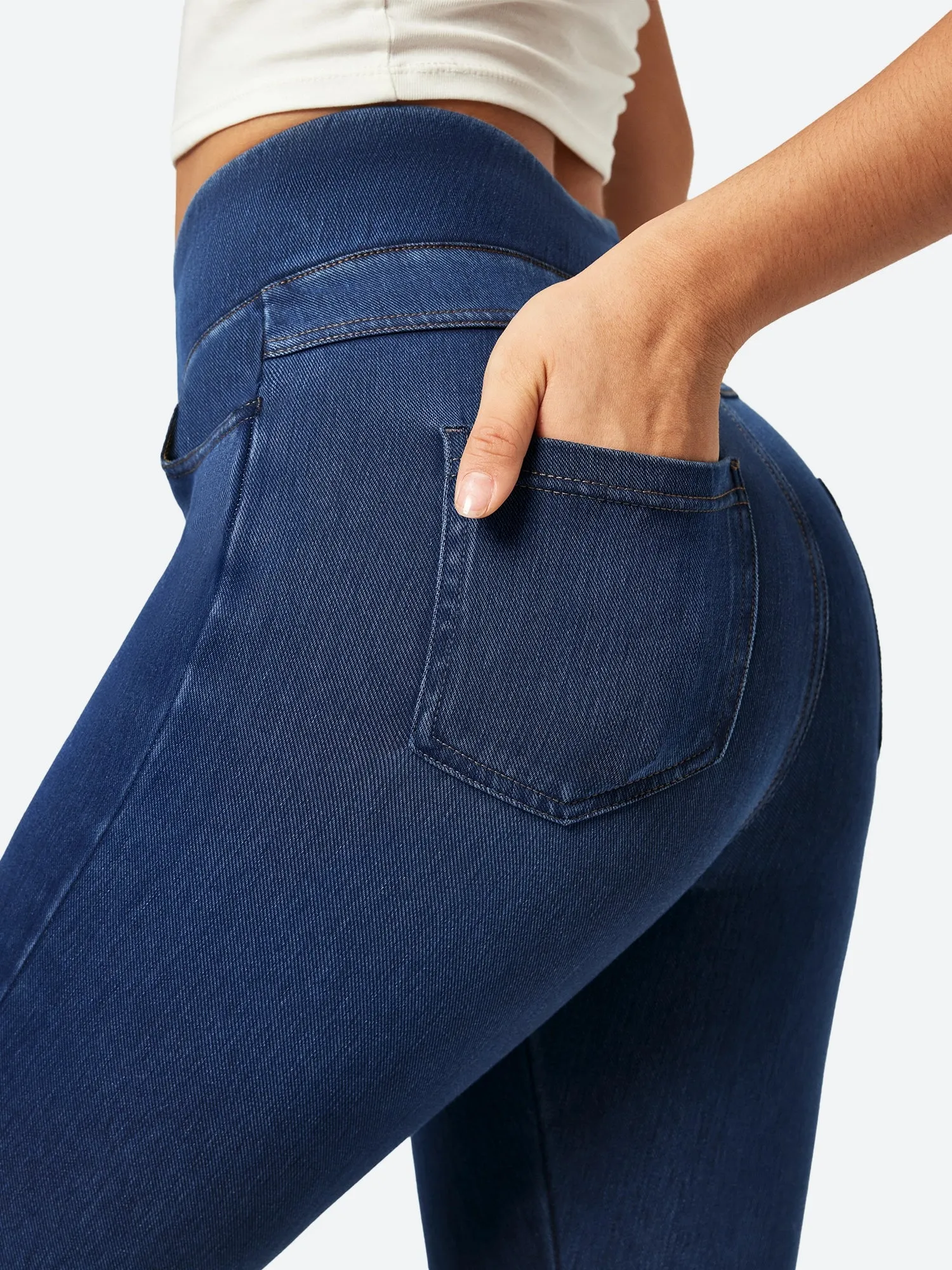 IUGA High Waisted Pull On Capri Jeans With Pockets