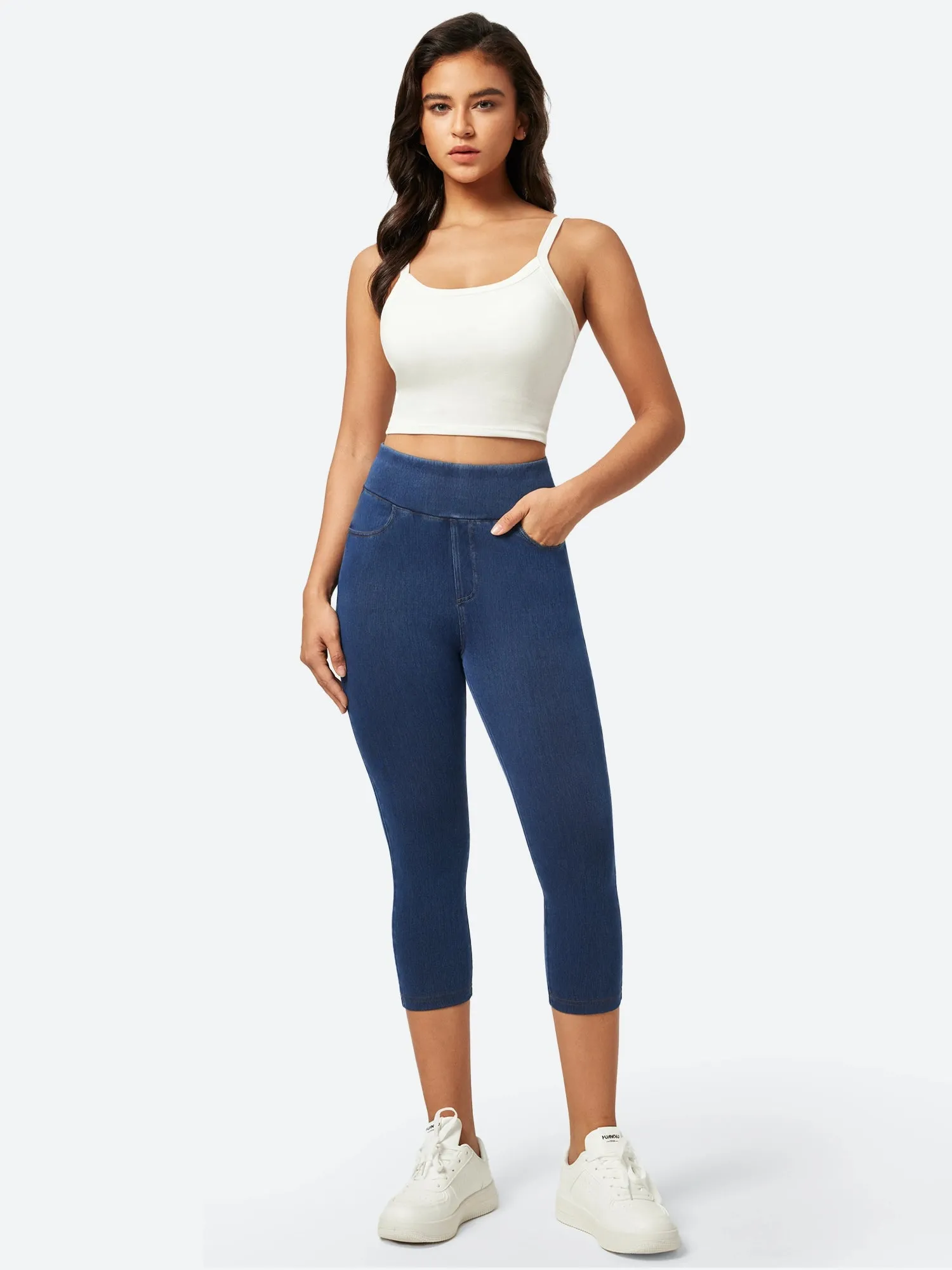 IUGA High Waisted Pull On Capri Jeans With Pockets