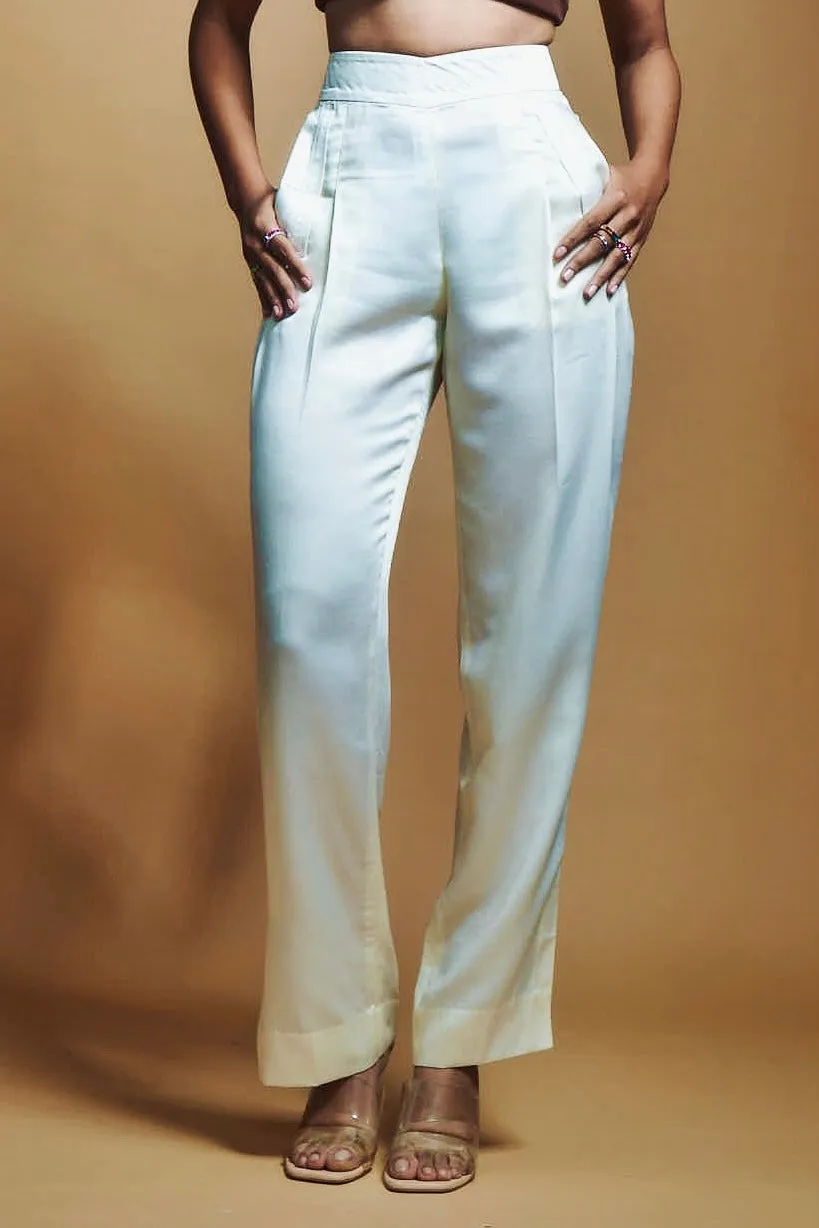 IVORY SATIN PLEATED PANTS