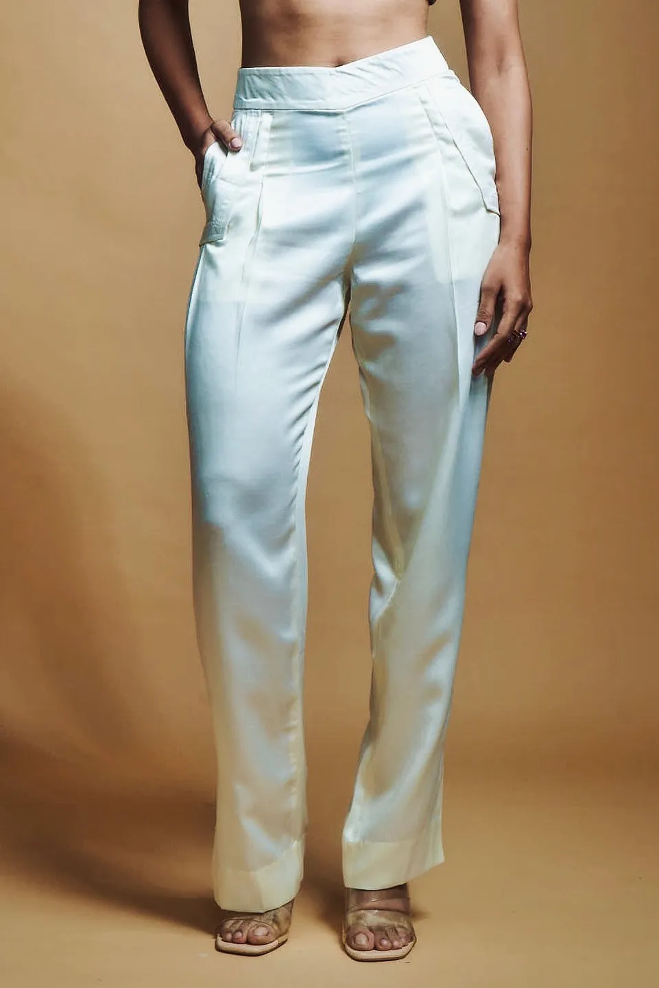 IVORY SATIN PLEATED PANTS