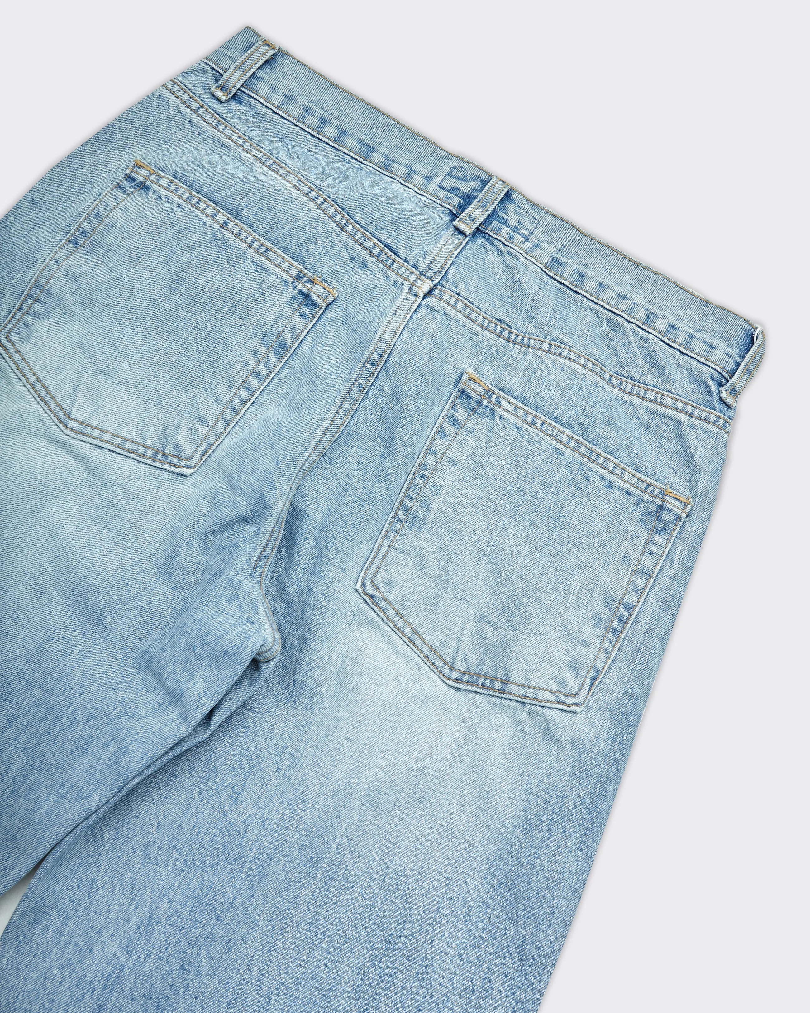 Jeans Straight Leg Washed Light Blue