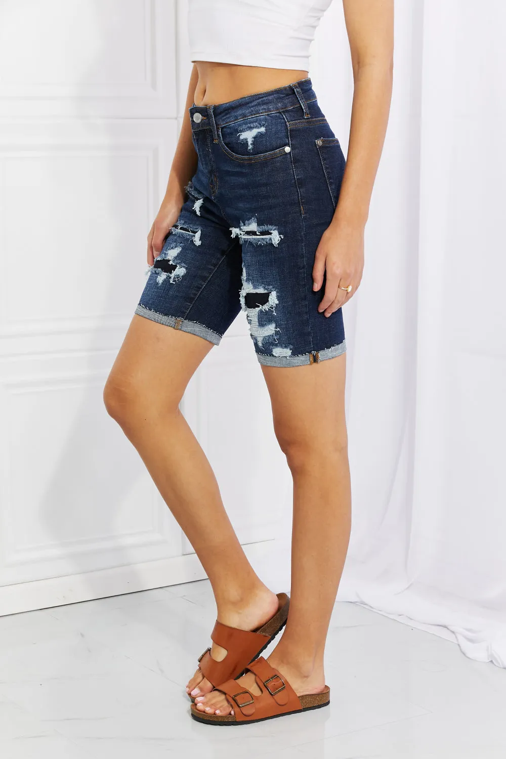 Judy Blue, High-Rise Patch Destroyed Bermuda Shorts