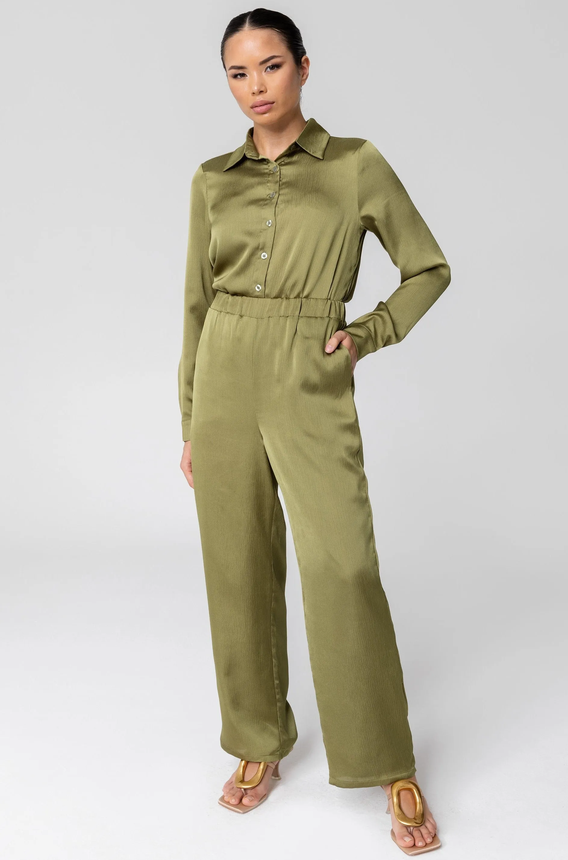 Katia Textured Wide Leg Pants - Avocado