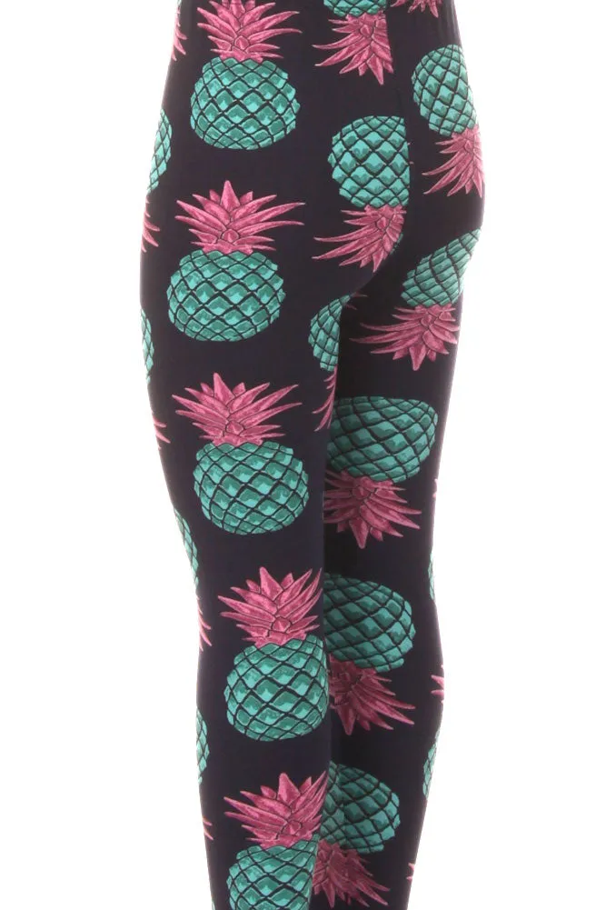 Kid's Blue Pineapple Fruit Pattern Printed Leggings