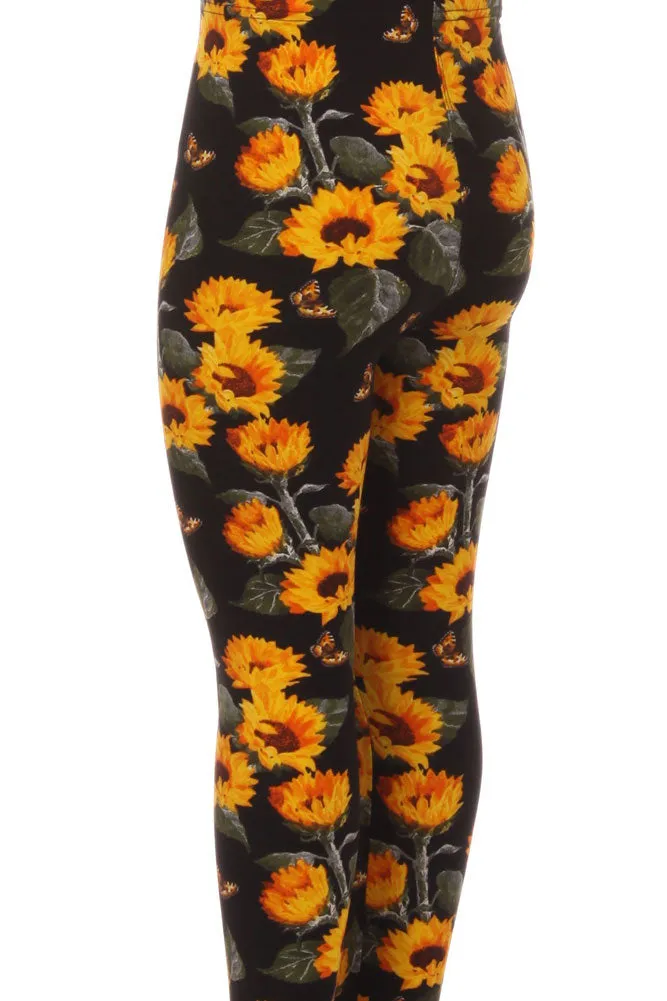 Kid's Colorful Sunflower Butterfly Pattern Printed Leggings