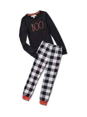 Kids "BOO" Long Sleeve Top and Elastic Waistband Joggers Halloween Pajama Set