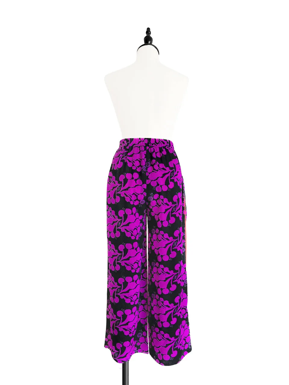 Last Chance! Fuchsia Blooming Petal Contrast Piping Silky Cropped Trousers