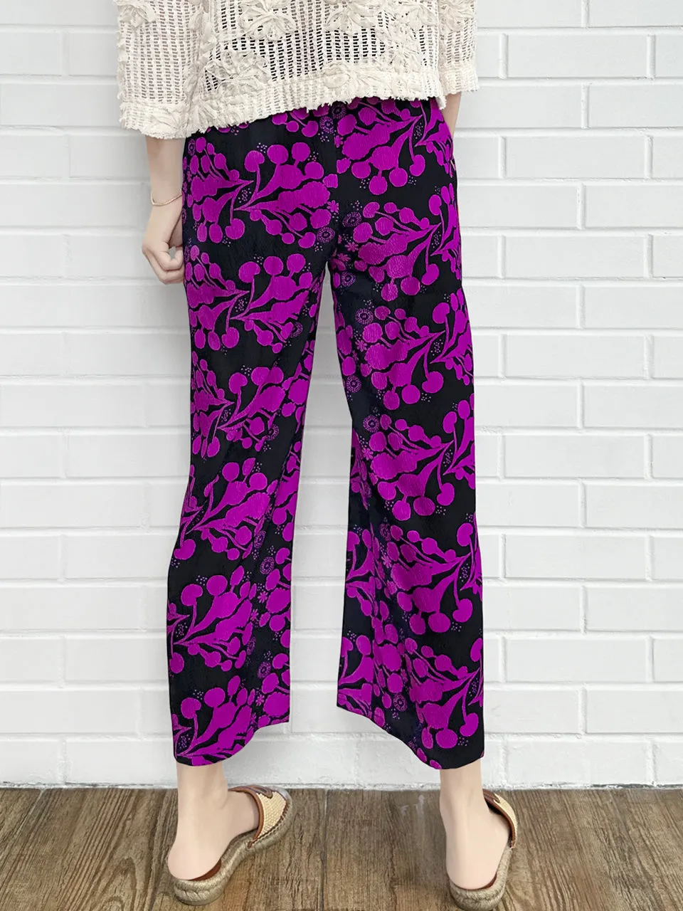 Last Chance! Fuchsia Blooming Petal Contrast Piping Silky Cropped Trousers