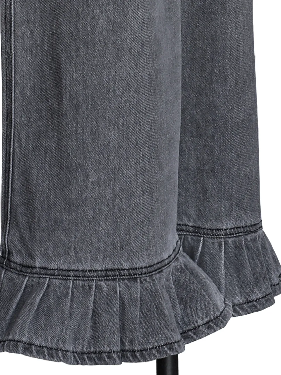 Last Chance! Washed Black Paperbag Waist Ruffle Hem Wide Leg Jeans