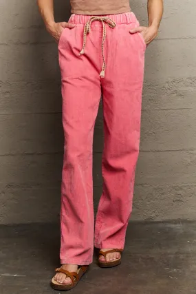 Leap Of Faith Corduroy Straight Fit Pants in Neon Pink