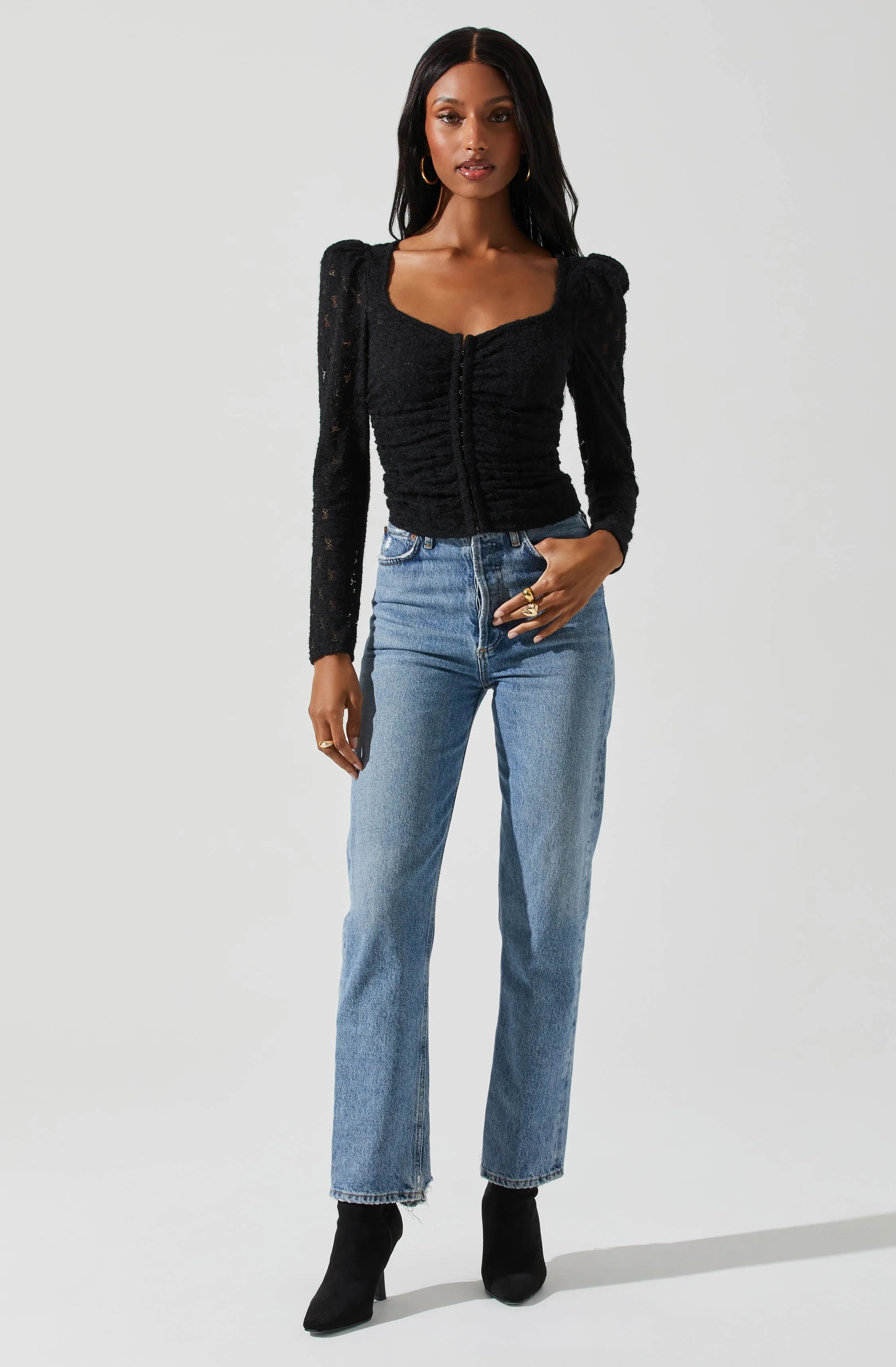 Leia Long Puff Sleeve Lace Top