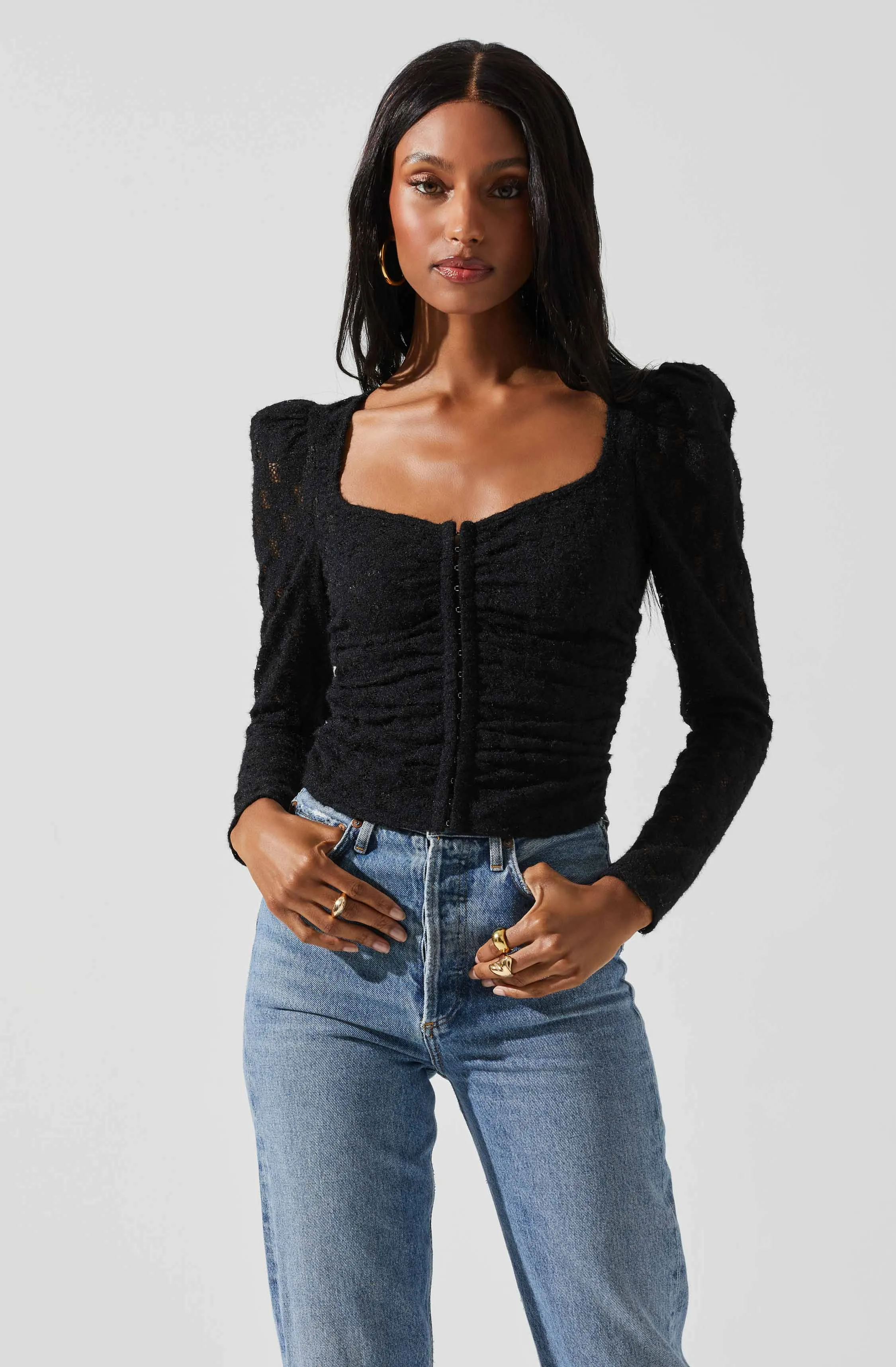 Leia Long Puff Sleeve Lace Top