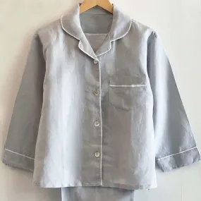 Linen Piped Pyjamas Soft Grey