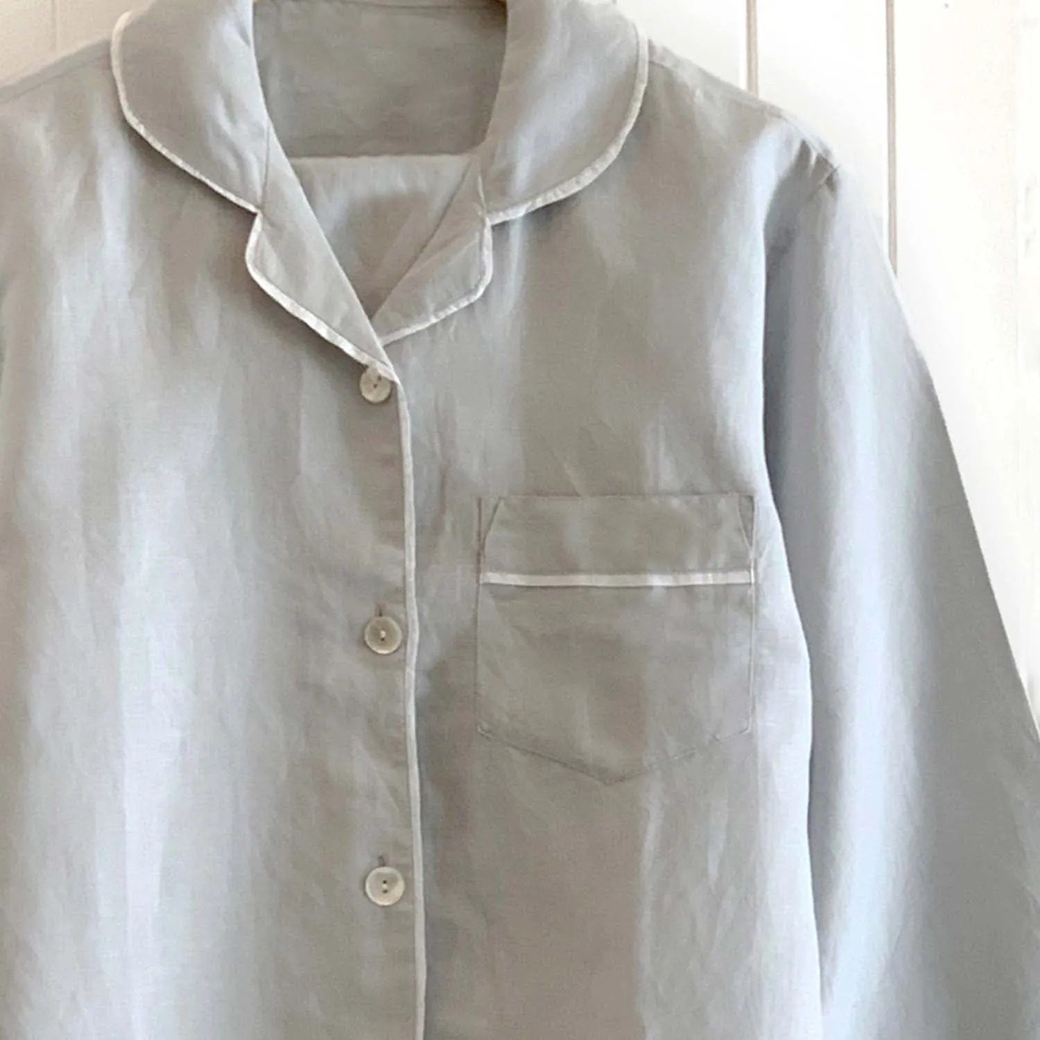 Linen Piped Pyjamas Soft Grey