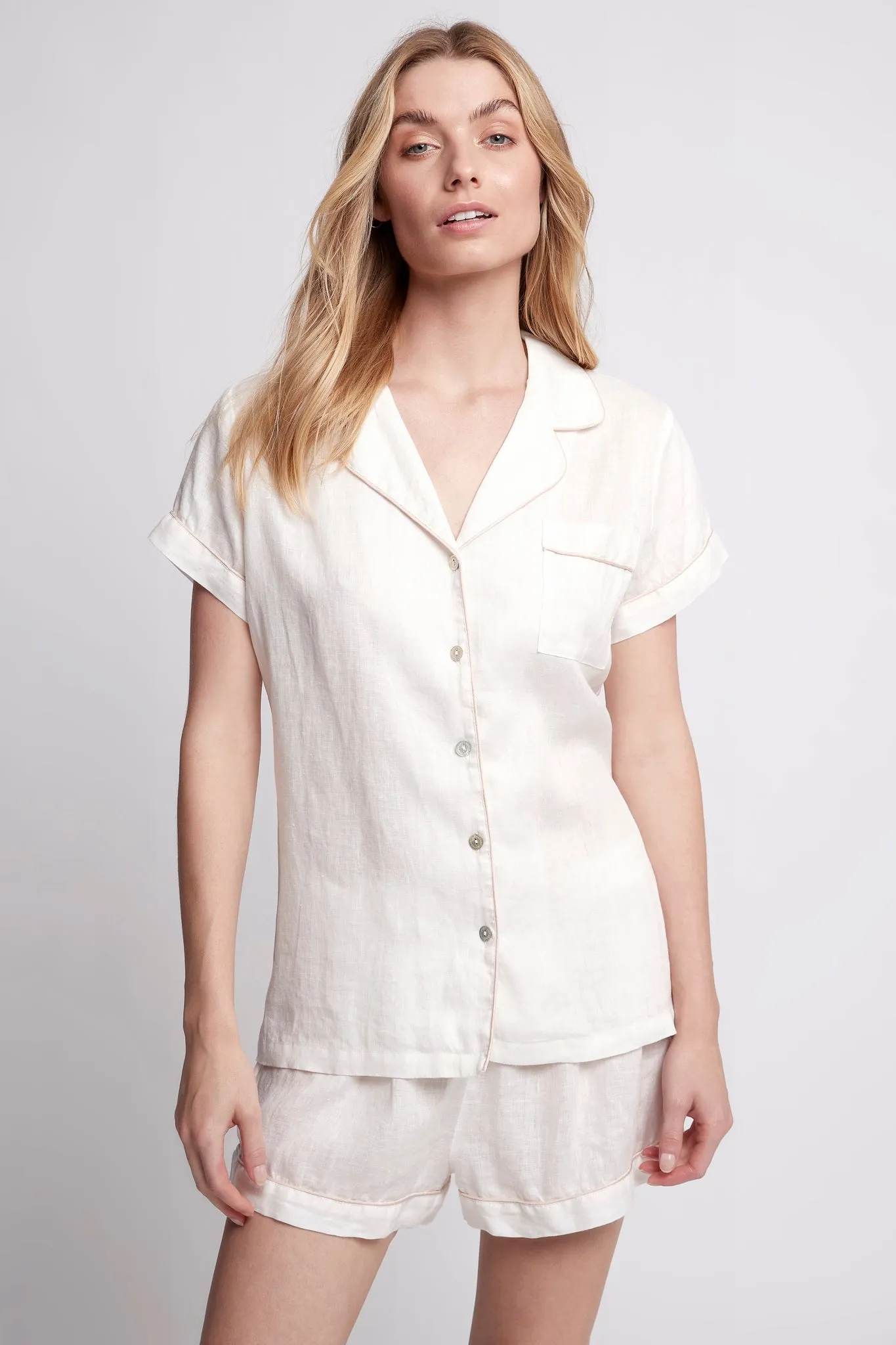 Linen Short Pyjama Set - White