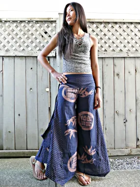 Lucky Bamboo Crests (SOFT BLUE) Wide Leg Pants