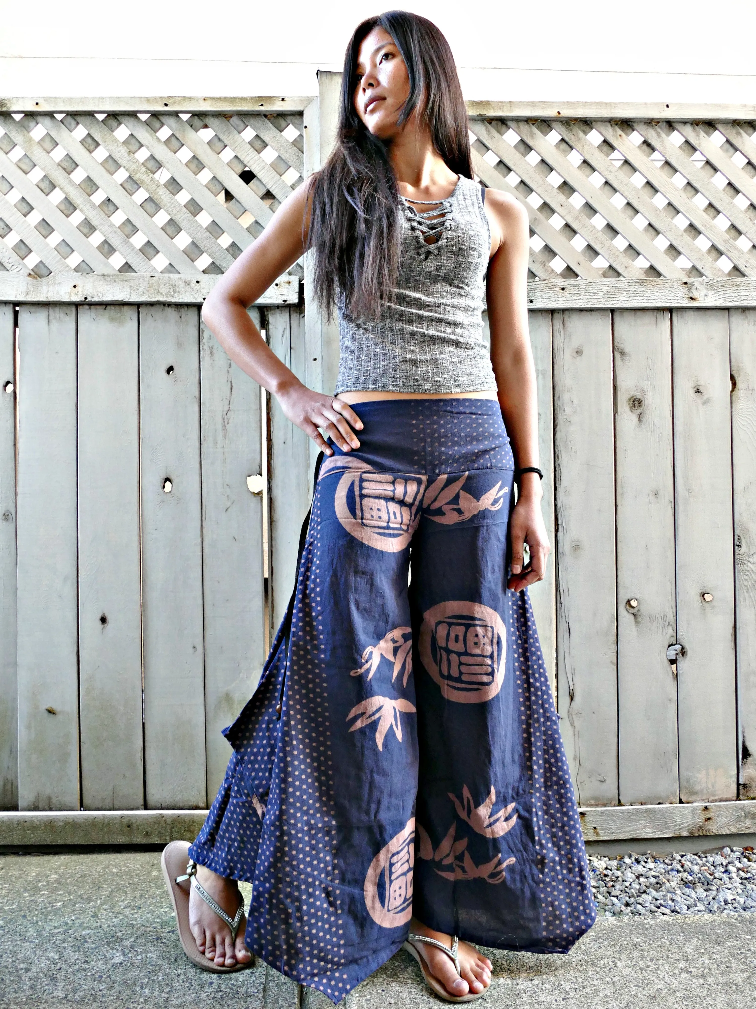 Lucky Bamboo Crests (SOFT BLUE) Wide Leg Pants