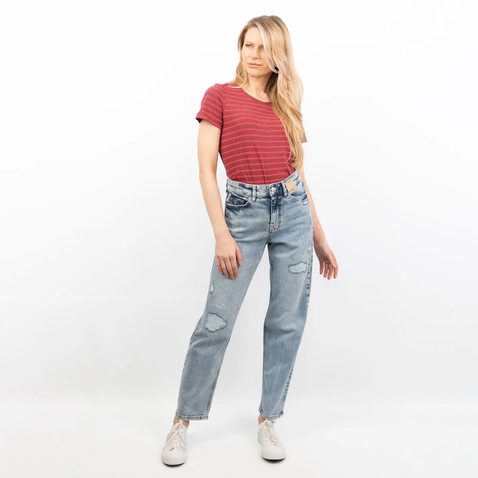 M&S Boyfriend Style Washed Blue High Waisted Ripped Jeans