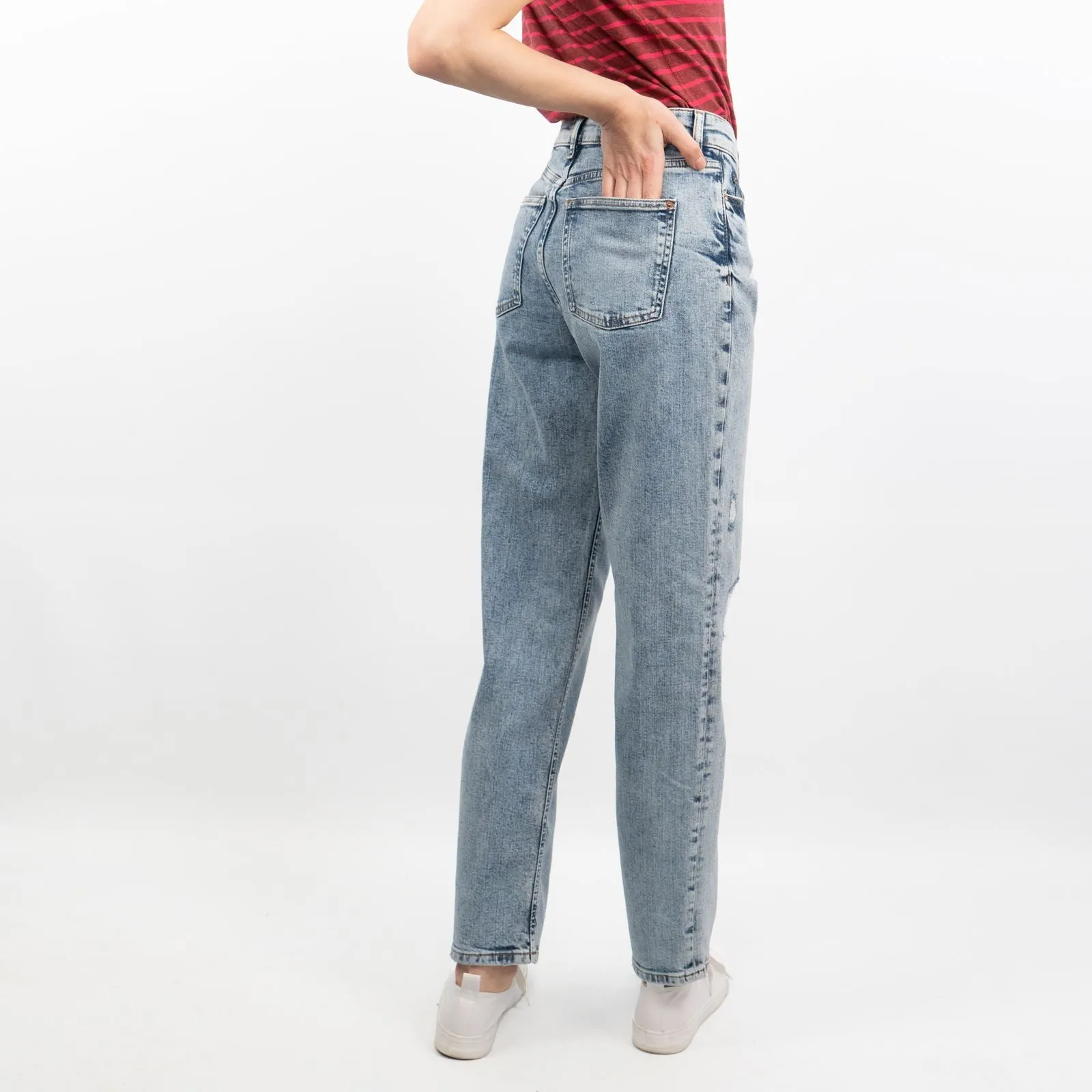 M&S Boyfriend Style Washed Blue High Waisted Ripped Jeans