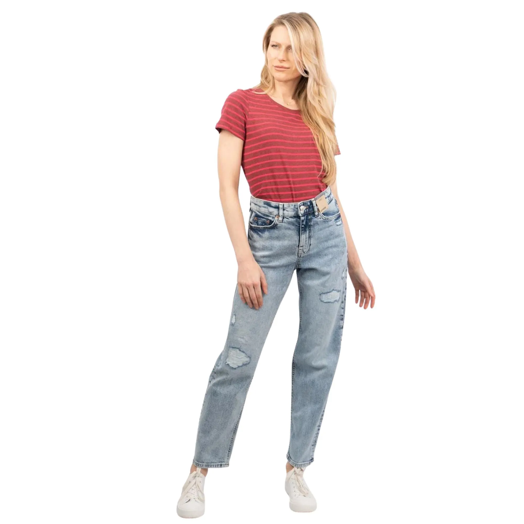 M&S Boyfriend Style Washed Blue High Waisted Ripped Jeans