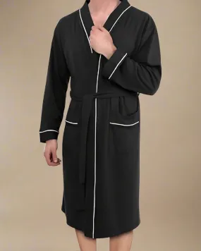 Men Dressing Gown - Cotton Robe for Men with Contrast Piping