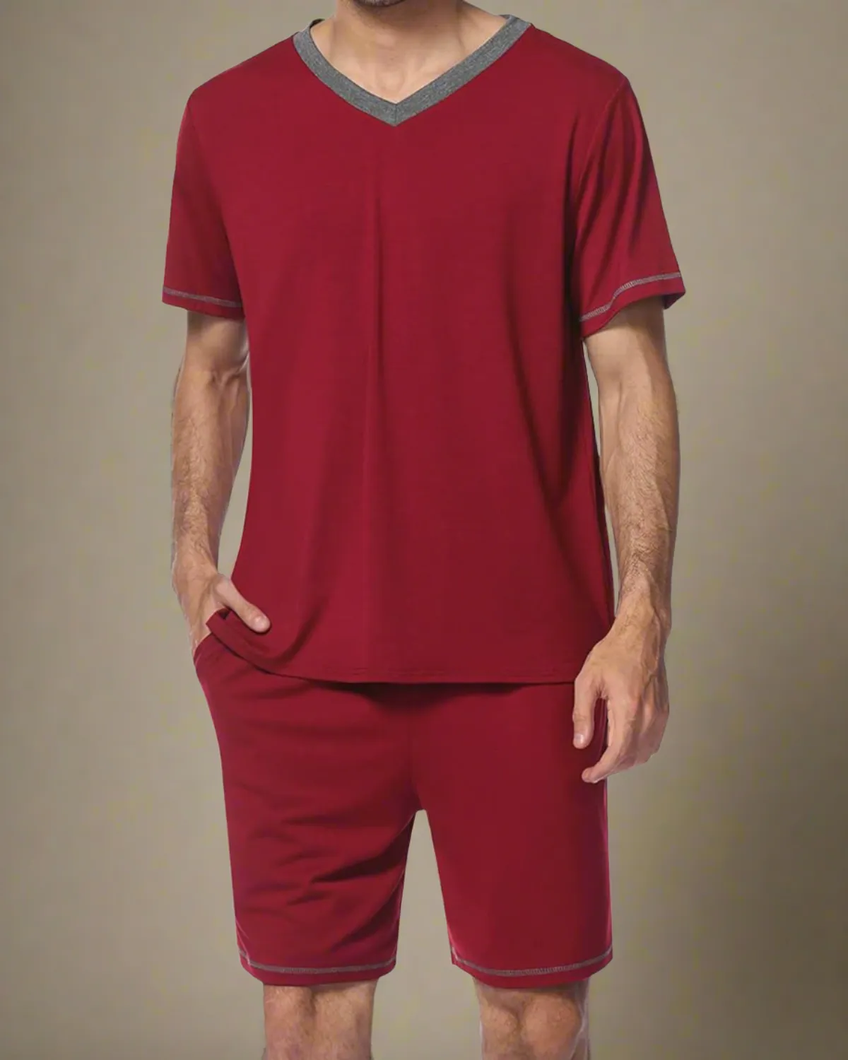 Men V-Neck T-shirt and Shorts Pyjamas