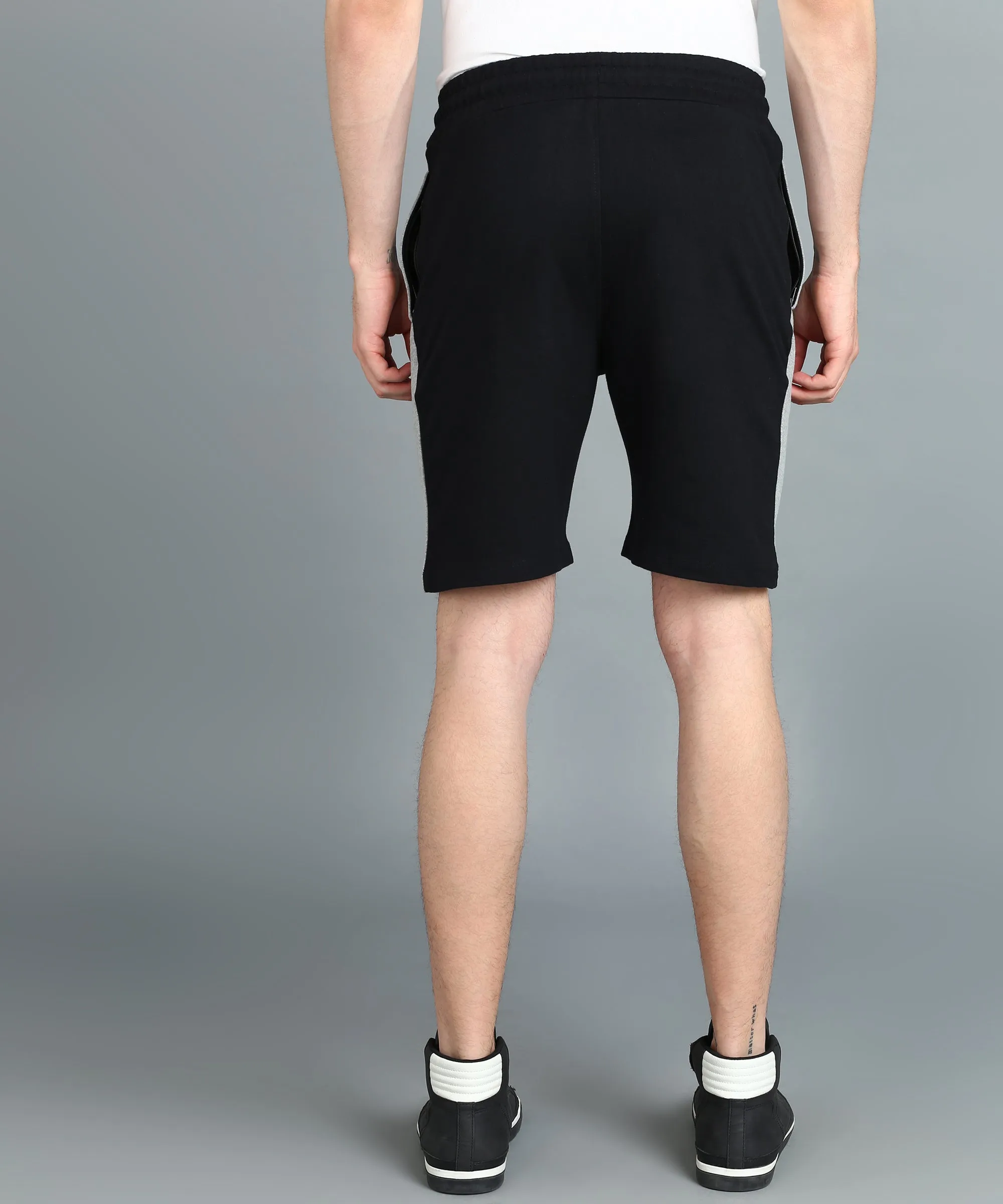 Men's Black Cotton Color-Block Regular Shorts Stretchable