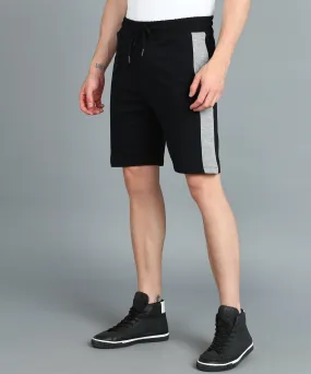 Men's Black Cotton Color-Block Regular Shorts Stretchable