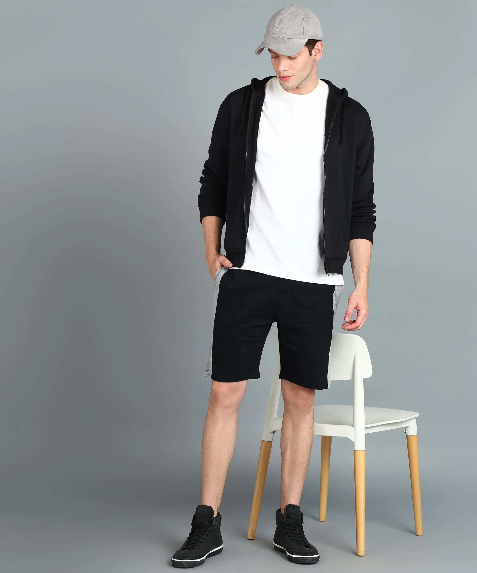 Men's Black Cotton Color-Block Regular Shorts Stretchable