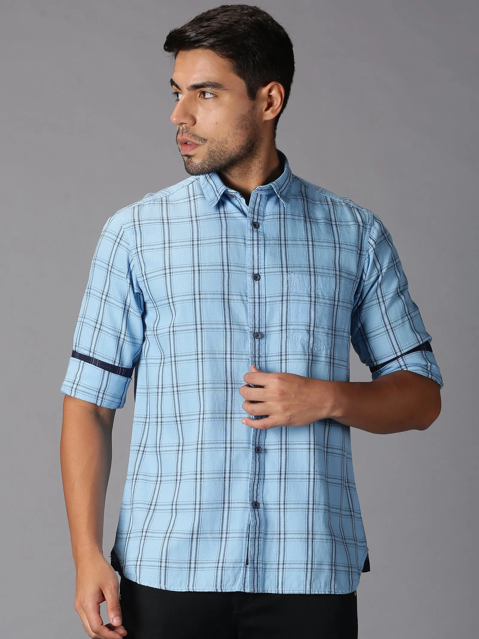 MEN'S BLUE CHECK SLIM FIT SHIRT