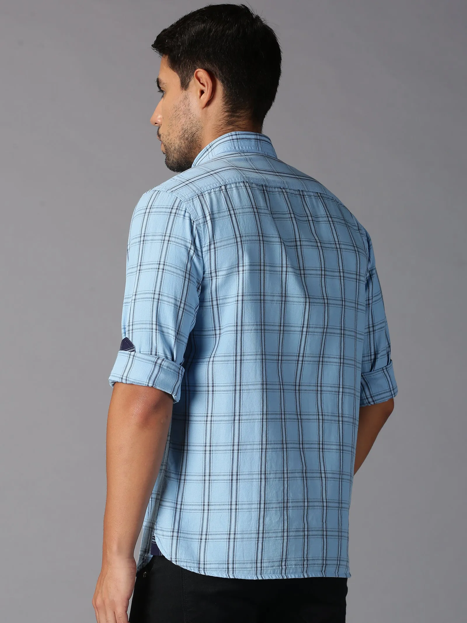 MEN'S BLUE CHECK SLIM FIT SHIRT