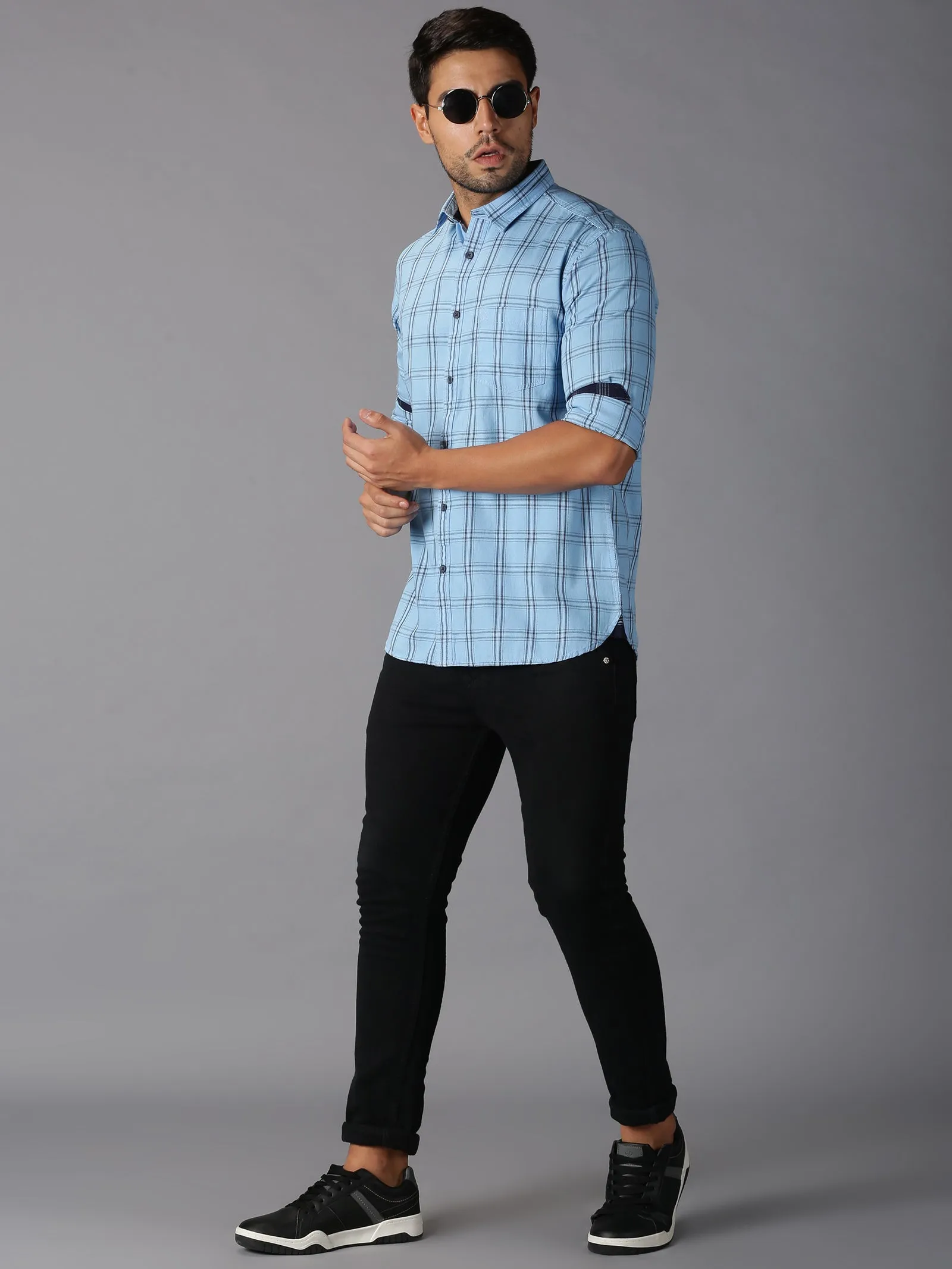 MEN'S BLUE CHECK SLIM FIT SHIRT